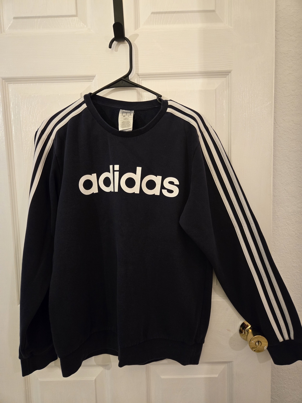 adidas Navy Crewneck Sweatshirt with White Logo and Stripes